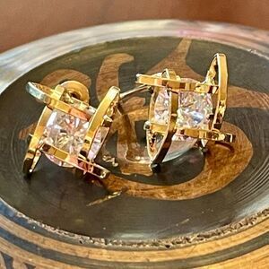 CZ and Gold Tone Stud Earrings #406